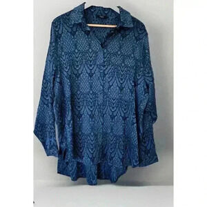NEXT Teal Blue Patterned Satin Oversized Shirt Size 14 UK Size 10 US